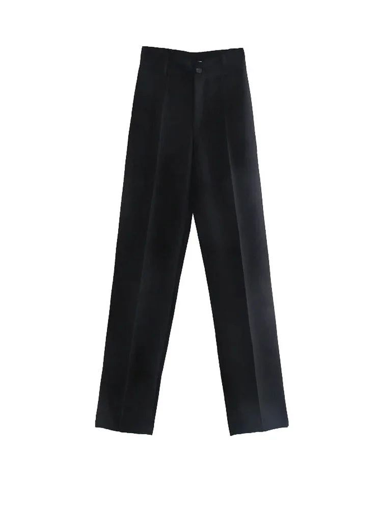 traf women chic fashion office wear straight pants vintage high waist zipper fly female trousers mujer
