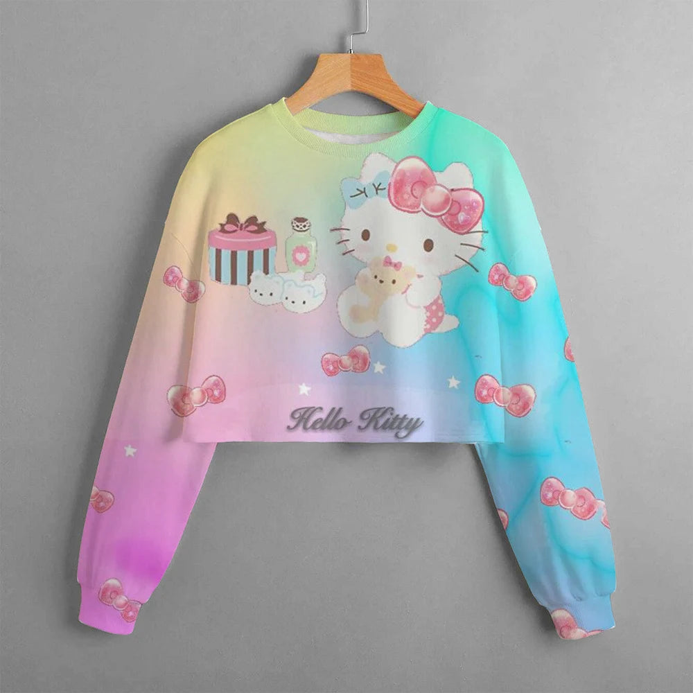 new hello kitty 3d printed cartoon printed women's sportswear casual short hoodie long sleeve top