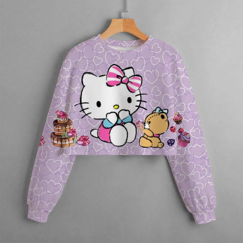 new hello kitty 3d printed cartoon printed women's sportswear casual short hoodie long sleeve top