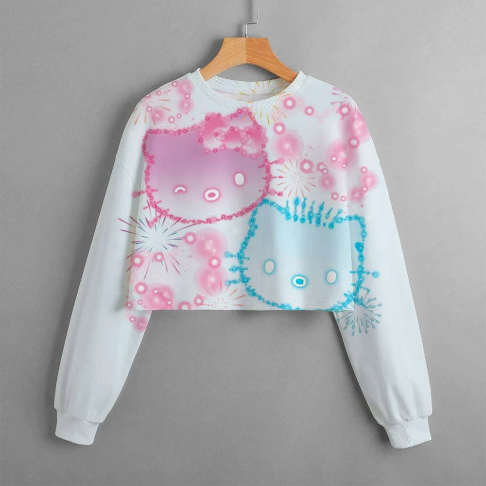 new hello kitty 3d printed cartoon printed women's sportswear casual short hoodie long sleeve top