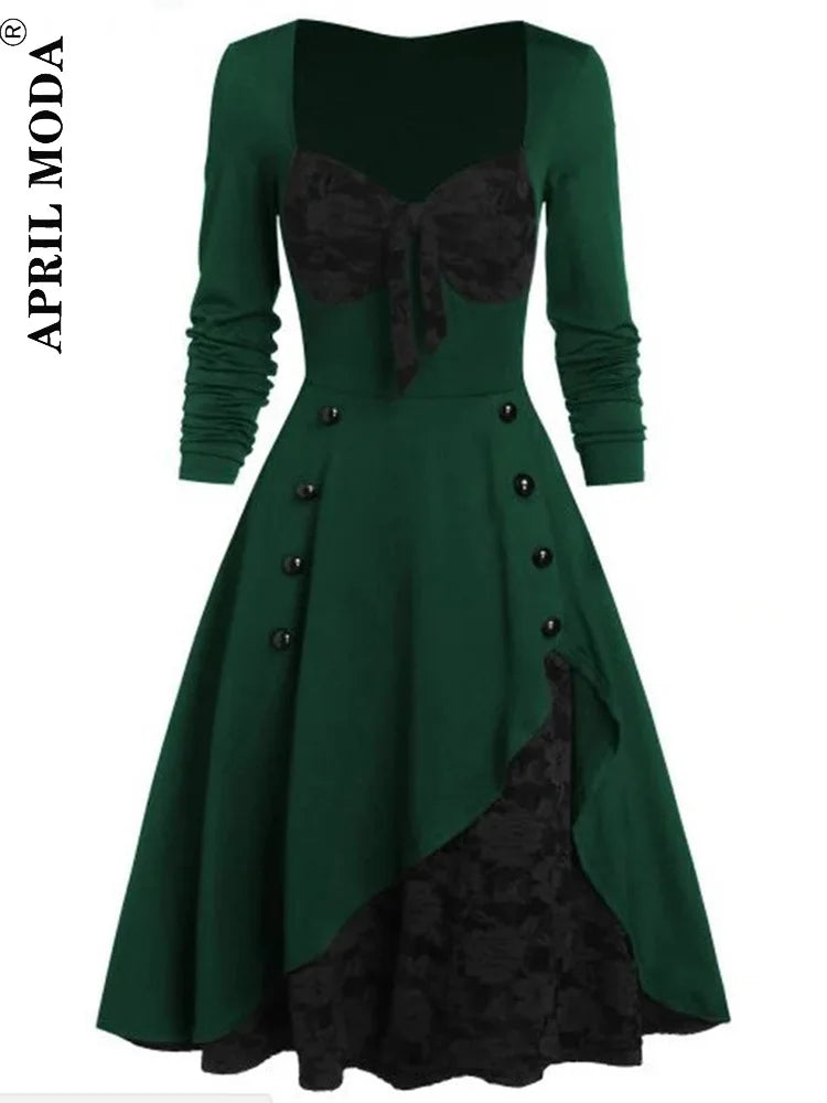 s-5xl gothic casual women vintage dress 50s 60s rockabilly lace swing pin up party dresses elegant tunic vestidos drop shipping