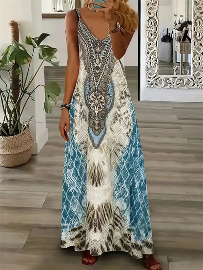 New Summer Sleeveless Halter Dresses Women Sexy Spaghetti Straps Tie-Dye Printed Dresses