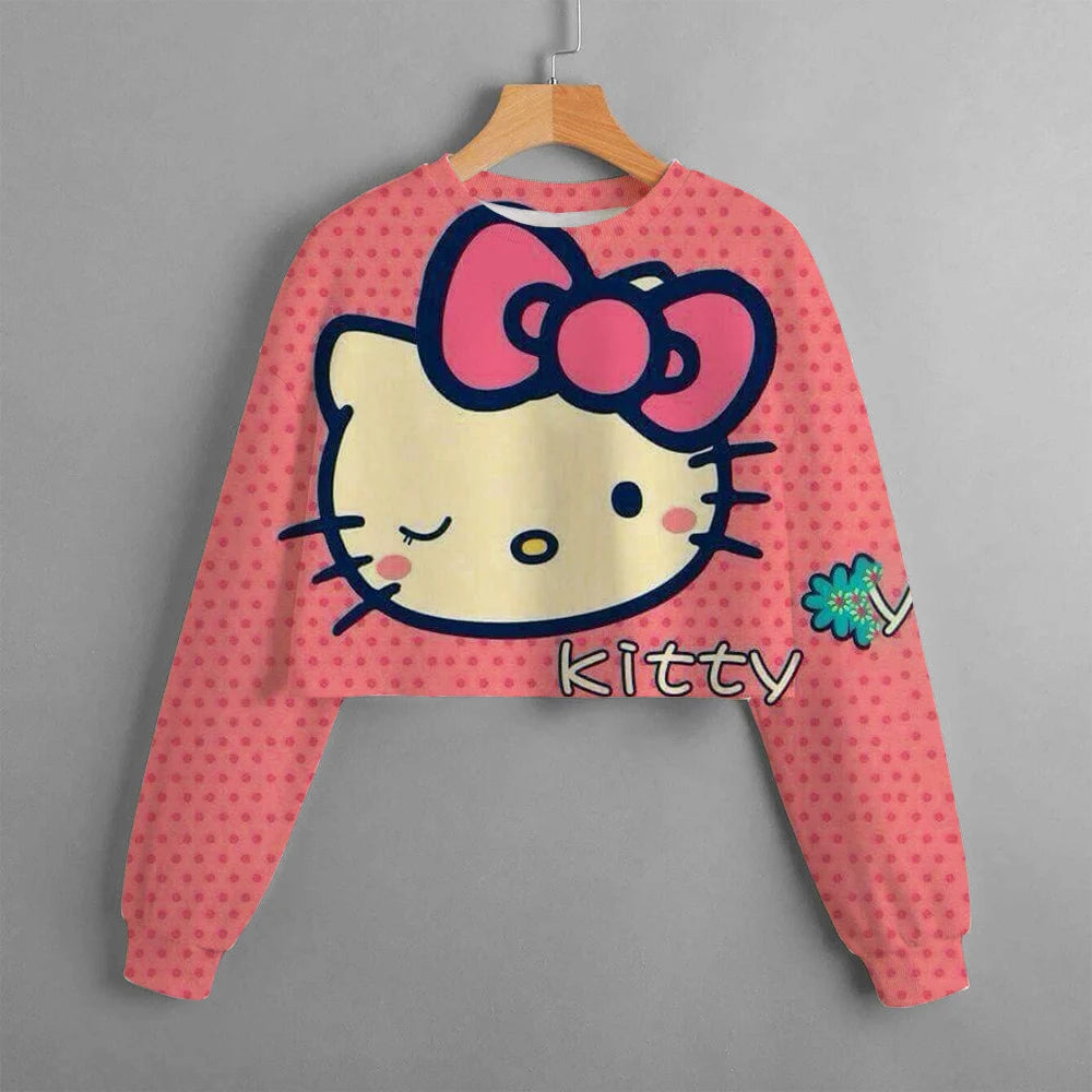 new hello kitty 3d printed cartoon printed women's sportswear casual short hoodie long sleeve top
