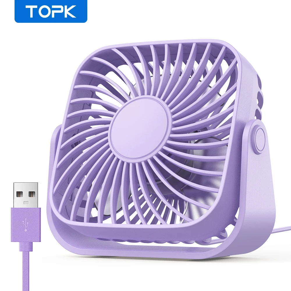 topk 4inch usb mini portable fan for camping,3 speeds quiet desk table personal fan,360°adjustment standing fans for room home