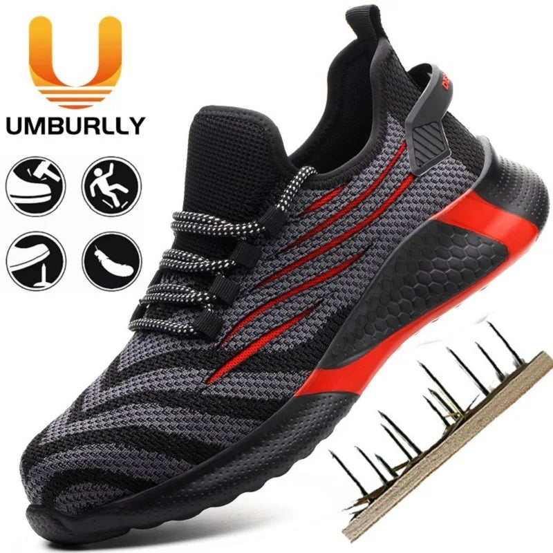 men's lightweight safety work shoes anti-puncture breathable mesh indestructible working sneakers lace-up ankle boots