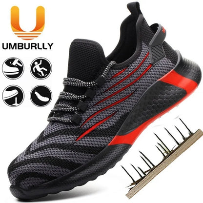 Men's Lightweight Safety Work Shoes Anti-Puncture Breathable Mesh Indestructible Working Sneakers Lace-Up Ankle Boots