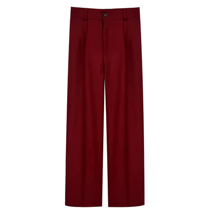TRAF Women Chic Fashion Office Wear Straight Pants Vintage High Waist Zipper Fly Female Trousers Mujer