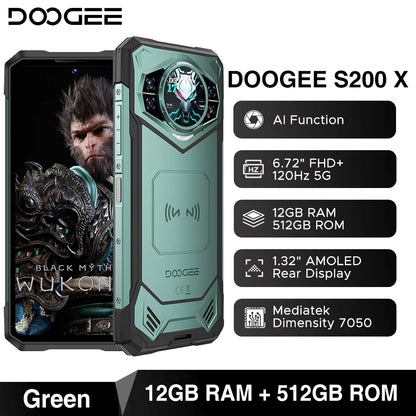World Premiere DOOGEE S200 X 5G 12GB 512GB Rugged Phone MTK Dimensity 7050 10100mAh battery 33W 6.72” FHD+120Hz IPS screen