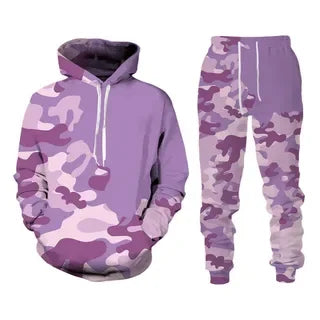 Camouflage Men Hoodie Sets 3D Print Tracksuit Set Man Hoodie + Pants 2pcs Set Outdoor Oversize Casual Men's sportswear clothing