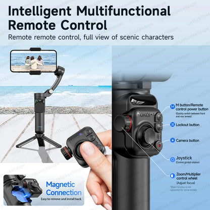 M02 Mobile Phone Stabilizer 3-axis Foldable Gimbal with Removable Magnetic Remote Control for Android iPhone 15 Pro Max Vlog