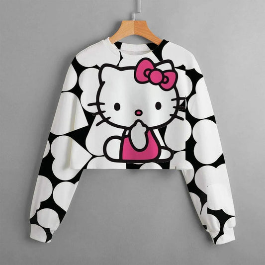 New Hello Kitty 3D Printed Cartoon Printed Women's Sportswear Casual Short Hoodie Long Sleeve Top
