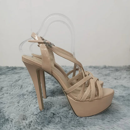 Large Size 43 Women Sandals 14CM Super Sexy Platform High Heels Ankle Strap Sandals Open Toe Gladiator Party Dress Wedding Shoes