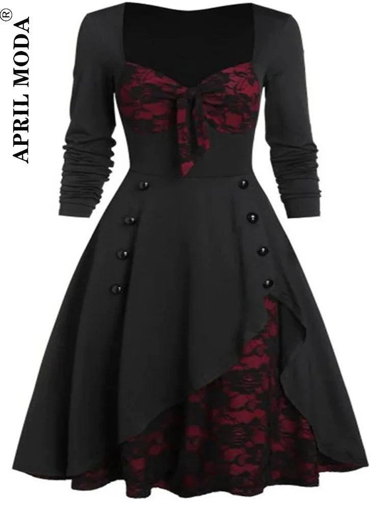 s-5xl gothic casual women vintage dress 50s 60s rockabilly lace swing pin up party dresses elegant tunic vestidos drop shipping