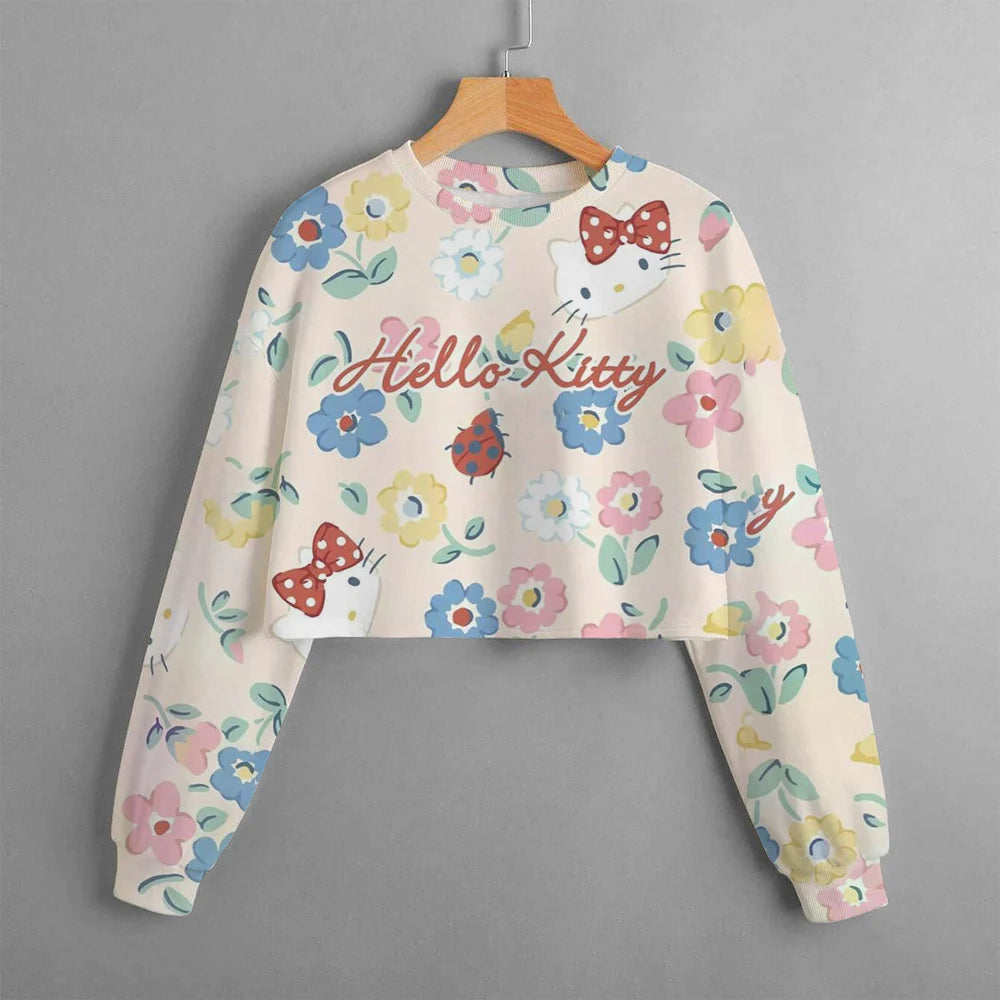 new hello kitty 3d printed cartoon printed women's sportswear casual short hoodie long sleeve top