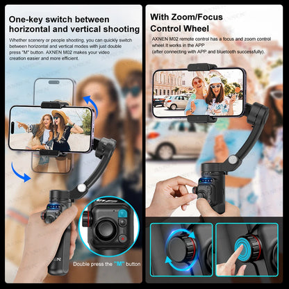 AXNEN M02 Gimbal Smartphone Stabilizer 3-Axis Anti-shake Video Record Handheld Selfie Gimbals for iPhone Android Face Tracking