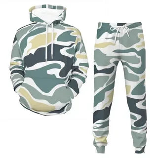 camouflage men hoodie sets 3d print tracksuit set man hoodie + pants 2pcs set outdoor oversize casual men's sportswear clothing