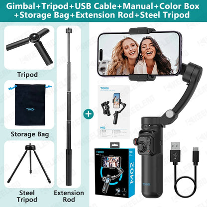 M02 Mobile Phone Stabilizer 3-axis Foldable Gimbal with Removable Magnetic Remote Control for Android iPhone 15 Pro Max Vlog