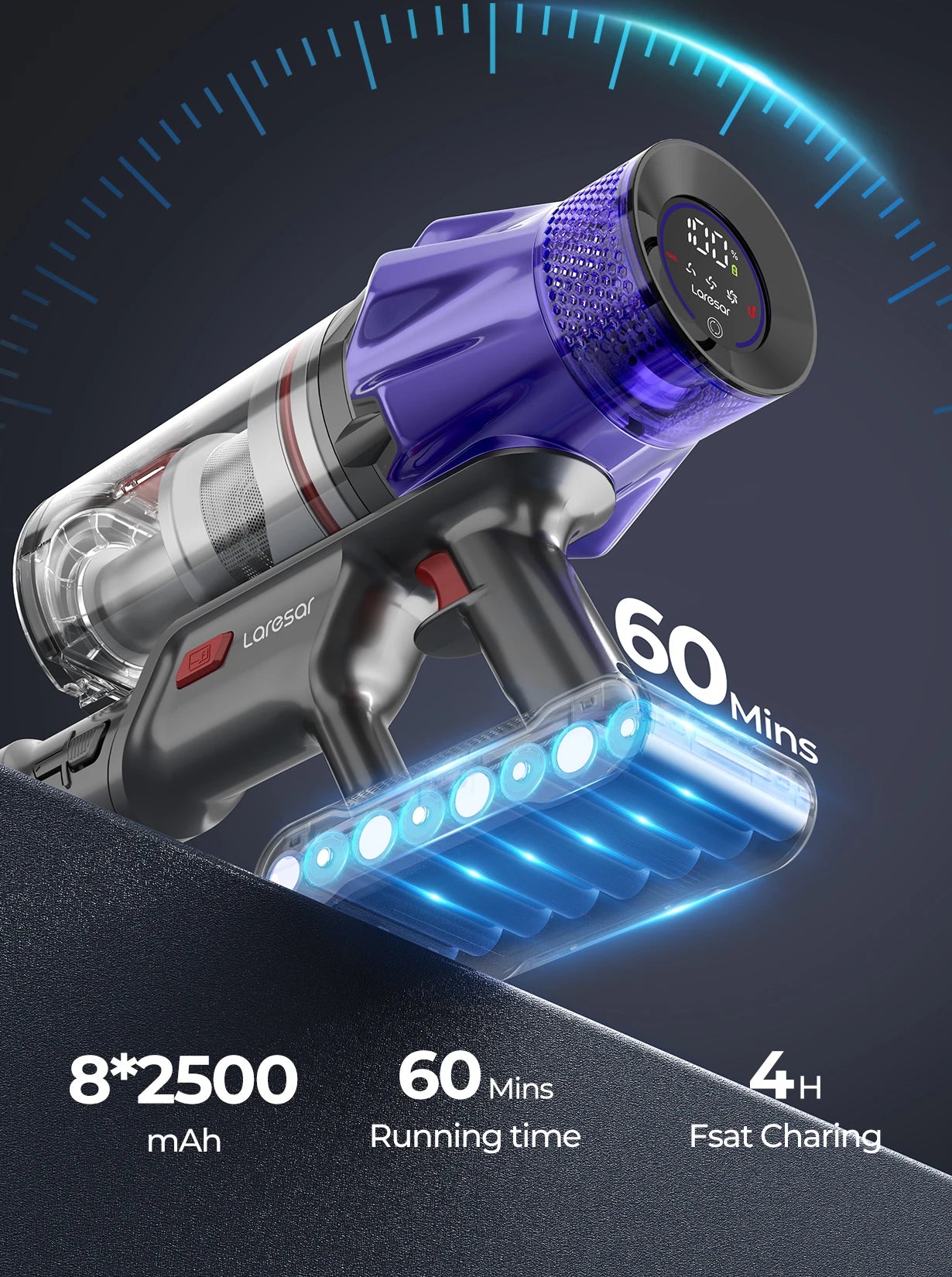 laresar v7 500w 50000pa suction power cordless vacuum cleaner handheld smart home appliance removable battery dust cup