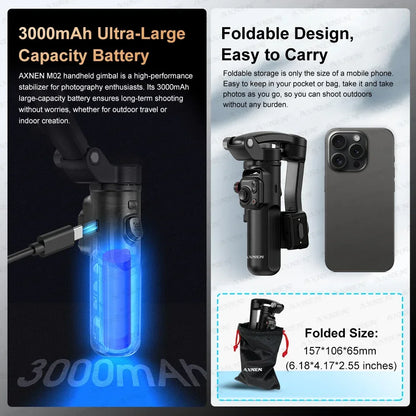 AXNEN M02 Gimbal Smartphone Stabilizer 3-Axis Anti-shake Video Record Handheld Selfie Gimbals for iPhone Android Face Tracking
