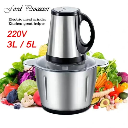 220V Electric Meat Grinder Stainless Steel Large Capacity Multifunctional Auxiliary Food Machine Meat Grinder 3 Gears Adjustment