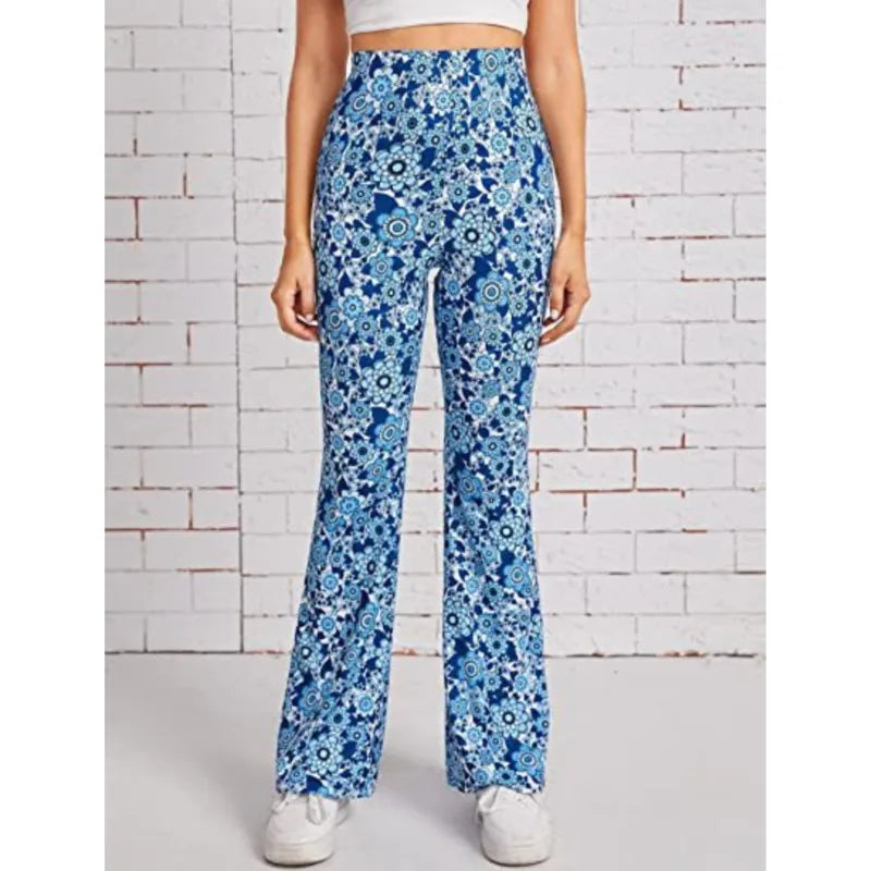 ladies print tight high waist pants flared pant thin casual party street spring retro floral print pants y2k women trousers