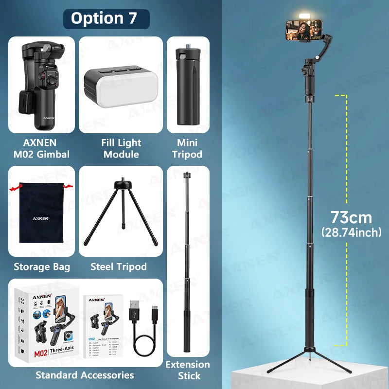 axnen m02 gimbal smartphone stabilizer 3-axis anti-shake video record handheld selfie gimbals for iphone android face tracking